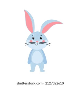 Cute cartoon rabbit or hare. Printing on children's T-shirts, postcards, posters. Hand-drawn vector stock illustration isolated on a white background