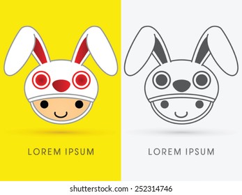Cute cartoon Rabbit hat on smile child  head ,Toy shop, logo, symbol, icon, graphic, vector.