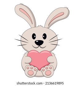 Cute cartoon Rabbit with Heart. Draw illustration in color