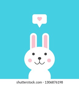 Cute Cartoon Rabbit With Heart In Text Bubble. Easter Rabbit. Easter Bunny. - Vector Illustration