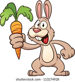 Cute cartoon rabbit holding a carrot. Vector illustration with simple gradients. All in a single layer.