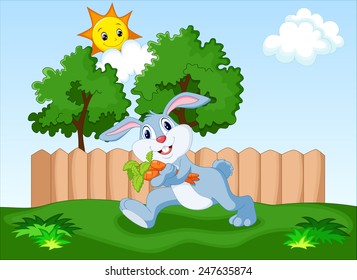 Cute cartoon rabbit holding a carrot