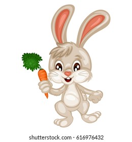 Cute Cartoon Rabbit Holding a Carrot