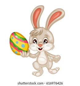 Cute Cartoon Rabbit Holding Easter Egg