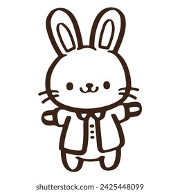 cute Cartoon rabbit hopping. Easter day , outline vector 