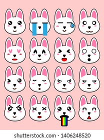 Cute cartoon rabbit icon set - Vector illustration for sticker, posters, logo, graphic, mobile application, patches, prints clothes, emblems, web design, infographics, emotion