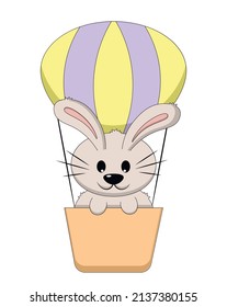 Cute cartoon Rabbit in an inflatable Balloon. Draw illustration in color