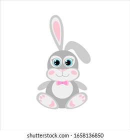 Cute cartoon rabbit Isolated on a white background. Element for design of children's textiles, greeting card. Vector stock illustration.