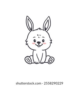 Cute cartoon rabbit isolated on white. Doodle style. Easter bunny. Vector illustration