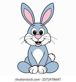 Cute cartoon rabbit isolated on white background. Front view. Vector illustration.