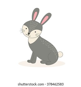 Cute cartoon rabbit isolated on white background. Vector illustration