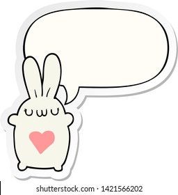 cute cartoon rabbit with love heart with speech bubble sticker
