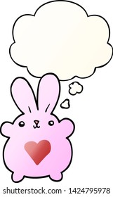 cute cartoon rabbit with love heart with thought bubble in smooth gradient style