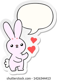 cute cartoon rabbit with love hearts with speech bubble sticker