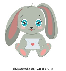 Cute cartoon rabbit on a white background. Funny rabbit for valentine's day and greeting cards. Vector illustration isolated on white background
