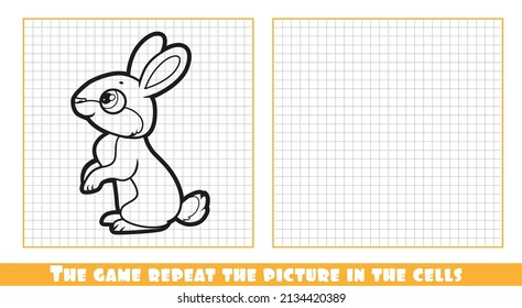 Cute cartoon rabbit outlined the game repeat the picture in the cells
