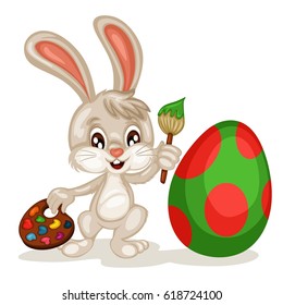 Cute Cartoon Rabbit Painting an Easter Egg
