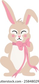 Cute Cartoon Rabbit with Pink Bow Illustration