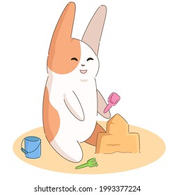 Conejo de dibujos animados en el arenero, ilustración vectorial