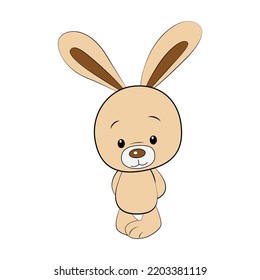 Cute cartoon Rabbit. R letter for Rabbit. Vector illustration of a flat isolated on a white background. The design element of t-shirts, home textiles, wrapping paper, textiles, and flashcards.