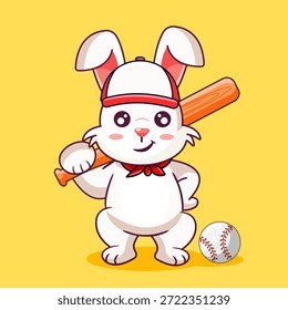Süße Cartoon Kaninchen Bereit für ein Baseball-Spiel Vektor Illustration Cartoon Design Kawaii