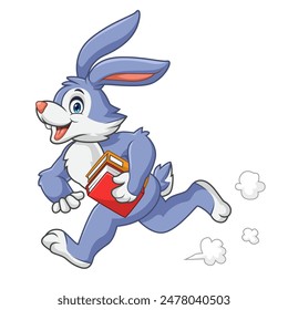 Cute cartoon rabbit running to school