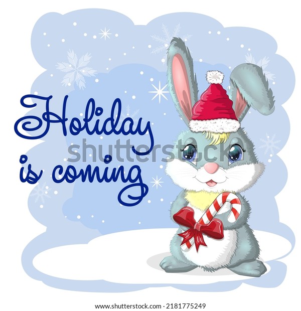 Cute Cartoon Rabbit Santa Hat On Stock Vector (Royalty Free) 2181775249 ...