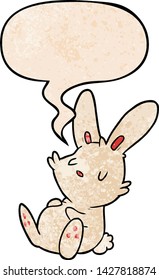 cute cartoon rabbit sleeping with speech bubble in retro texture style