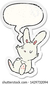 cute cartoon rabbit sleeping with speech bubble distressed distressed old sticker