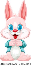 Cute cartoon rabbit smiling joyfully.