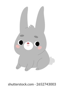 Cute cartoon rabbit in soft gray tones. Vector flat character isolated on white background. Kawaii Easter illustration