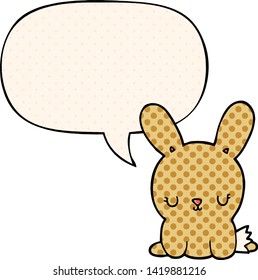 cute cartoon rabbit with speech bubble in comic book style