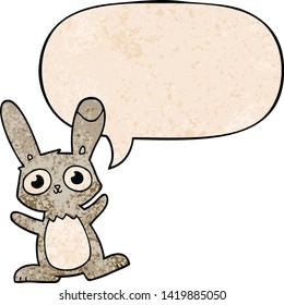 bonito conejo de dibujos animados con burbuja de voz en estilo de textura retro