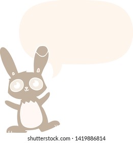 cute cartoon rabbit with speech bubble in retro style