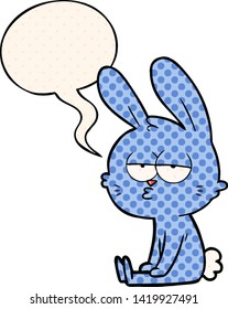 cute cartoon rabbit with speech bubble in comic book style