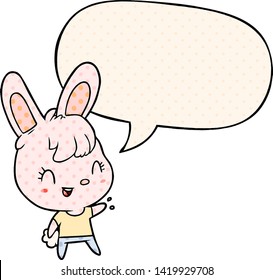 cute cartoon rabbit with speech bubble in comic book style
