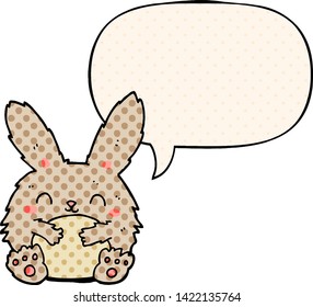 cute cartoon rabbit with speech bubble in comic book style