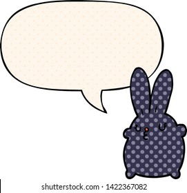 cute cartoon rabbit with speech bubble in comic book style