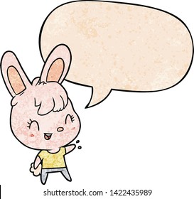 cute cartoon rabbit with speech bubble in retro texture style