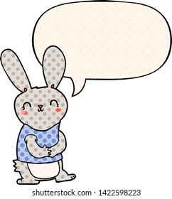 cute cartoon rabbit with speech bubble in comic book style