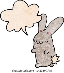 cute cartoon rabbit with speech bubble in retro texture style