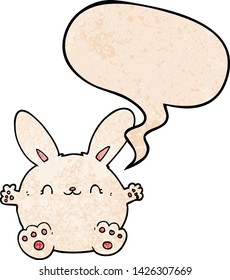 bonito conejo de dibujos animados con burbuja de voz en estilo de textura retro