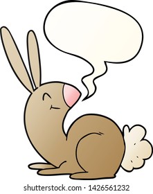 süßes Cartoon-Kaninchen mit Sprachblase in glattem Farbverlauf-Stil