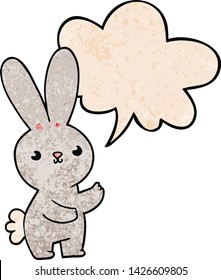bonito conejo de dibujos animados con burbuja de voz en estilo de textura retro