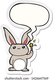 cute cartoon rabbit with speech bubble sticker
