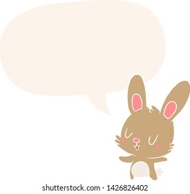 cute cartoon rabbit with speech bubble in retro style