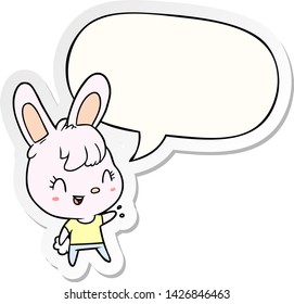 cute cartoon rabbit with speech bubble sticker