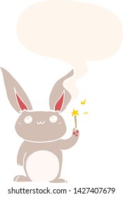cute cartoon rabbit with speech bubble in retro style