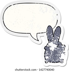 cute cartoon rabbit with speech bubble distressed distressed old sticker