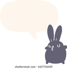 cute cartoon rabbit with speech bubble in retro style